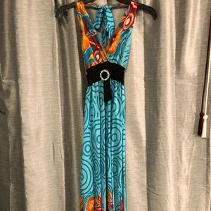Blue and Multicolor Halter Maxi Dress! WORN ONCE!